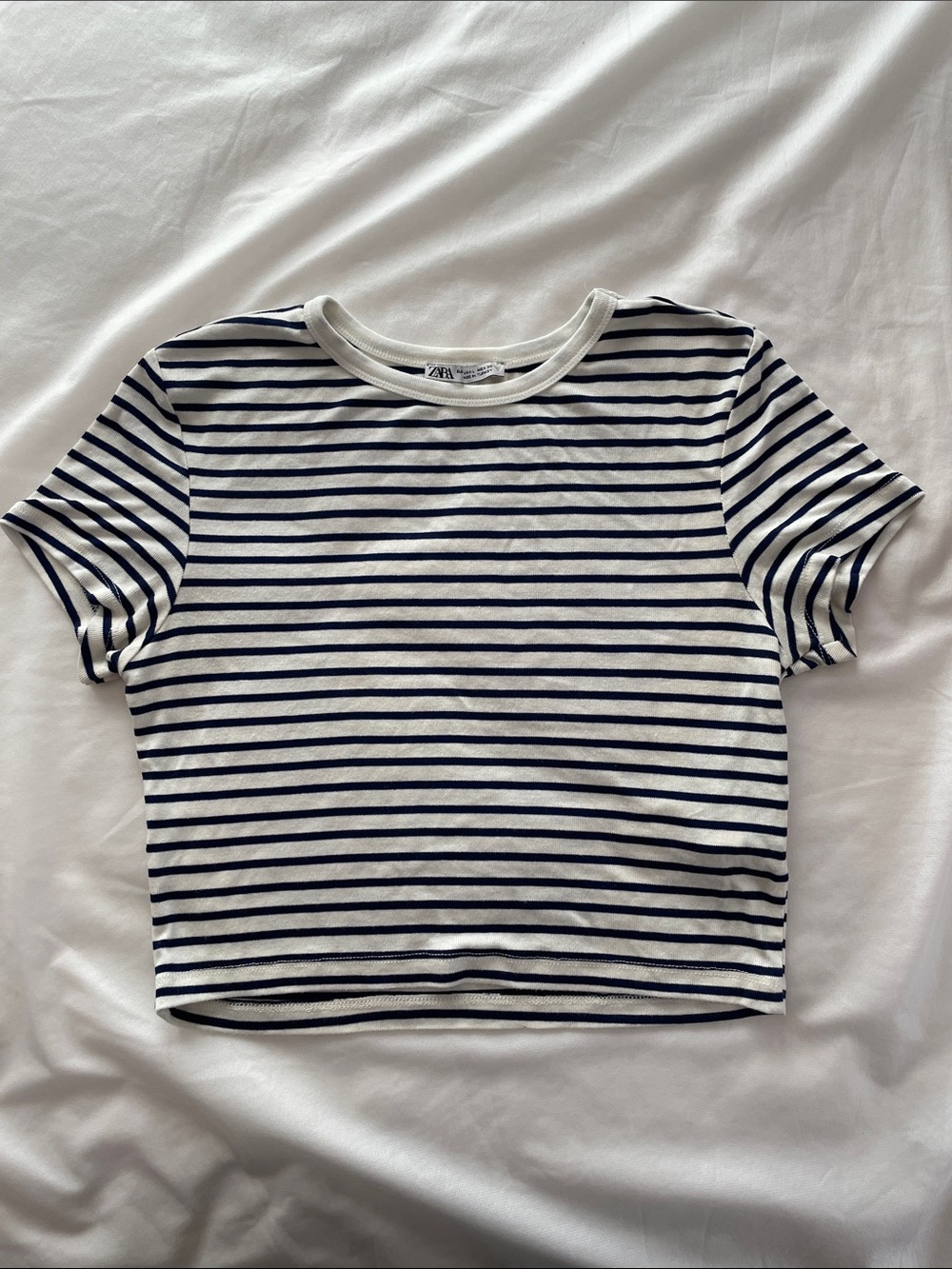 Zara Navy and White Striped Crop Tee